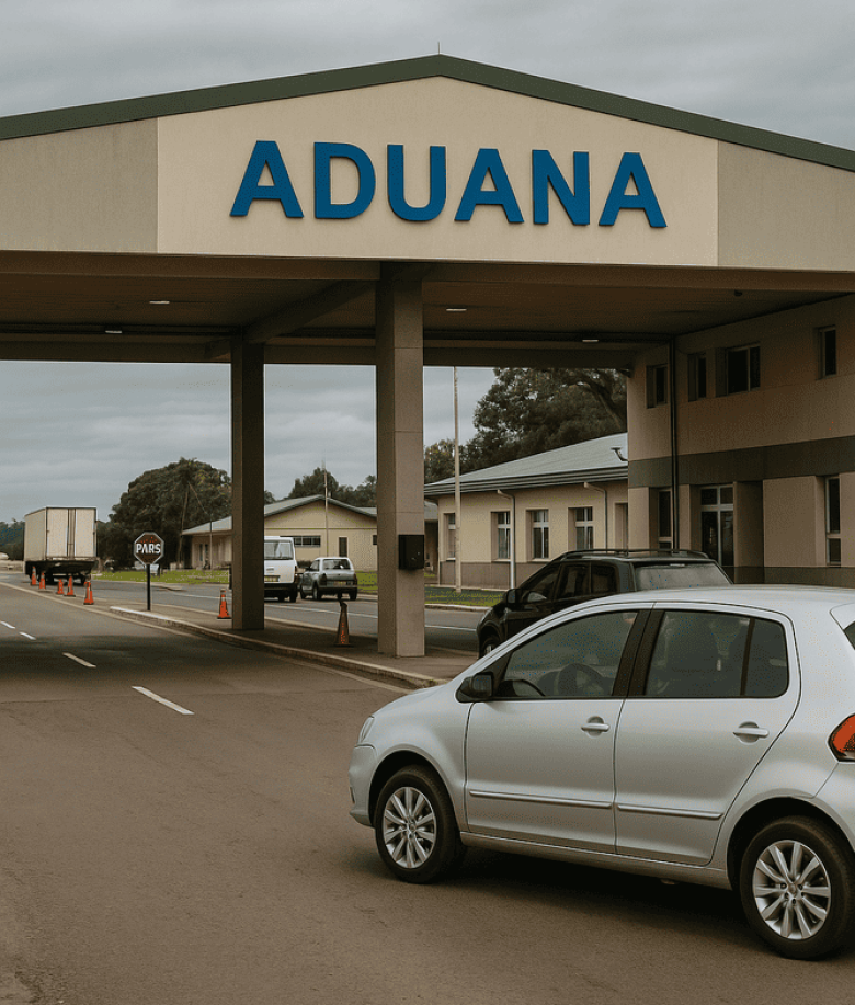Aduanas Brasil–Argentina de carro, fronteira e veículos em inspeção